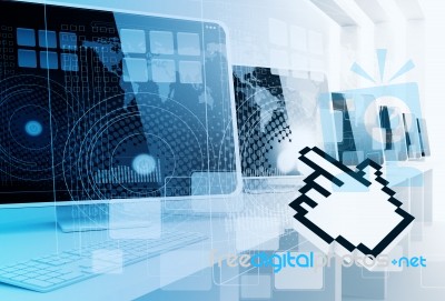 Digital Computer With Hand Cursor Stock Image