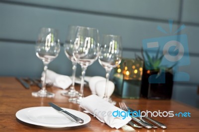 Dining table in restaurant Stock Photo