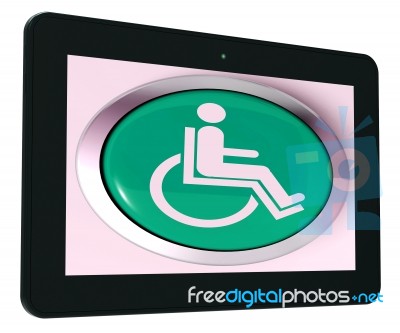 Disabled Tablet Shows Wheelchair Access Or Handicapped Stock Image