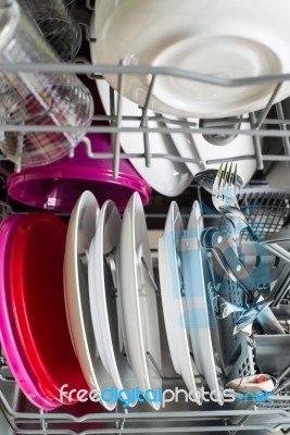 Dishwasher After Cleaning Process Stock Photo