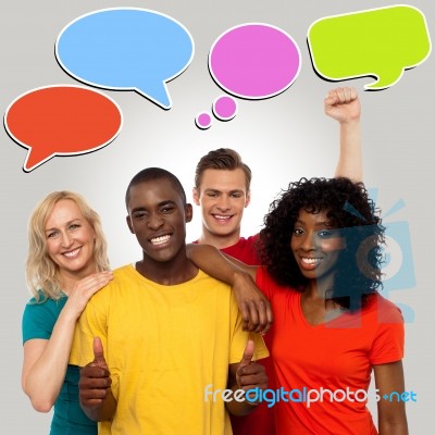 Diverse People With Speech Bubbles Stock Photo