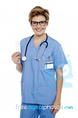 Doctor At Duty Holding Medicine Pack In Hand Stock Photo