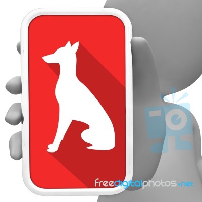 Dogs Online Means Canine Mobile Phone 3d Rendering Stock Image