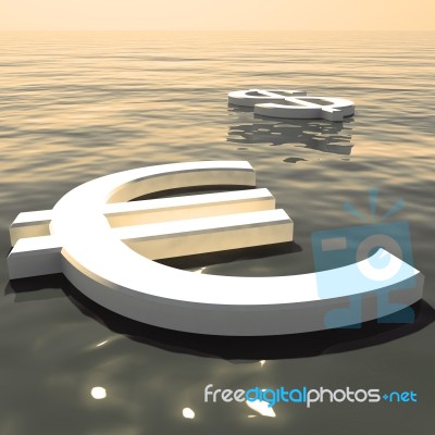 Dollar And Euro Floating On Sea Stock Image