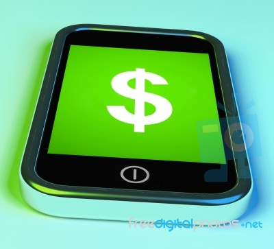 Dollar Sign On Phone Shows $ Currency Stock Image
