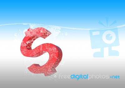 Dollar Sign Sinking Into Water Stock Image