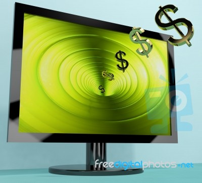 Dollar Symbols Coming From Screen Stock Image