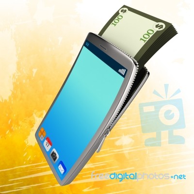 Dollars Phone Represents World Wide Web And Bank Stock Image