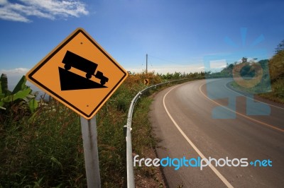 Down Hill Traffic Sign Stock Photo