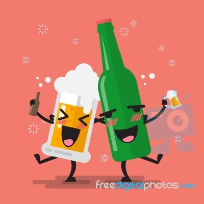 Drunk Beer Glass And Bottle Character Stock Image