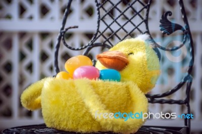 Easter Duck Basket Stock Photo