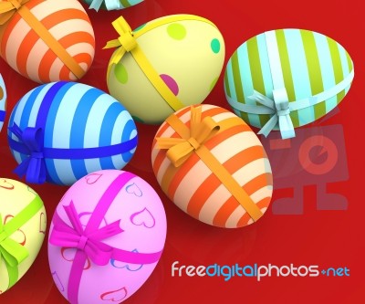 Easter Eggs Indicates Gift Bow And Colour Stock Image