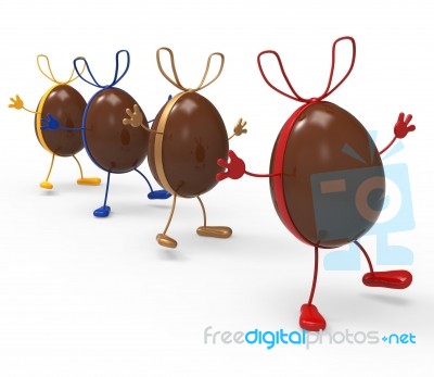 Easter Eggs Shows Gift Bow And Choc Stock Image