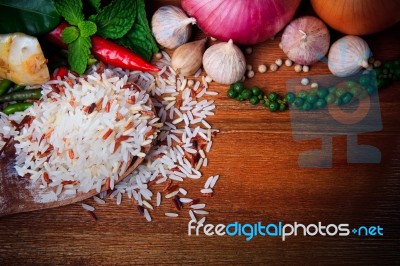Eastern Food Spice Herb Rice Garlic Chilly Pepper Mint Leaves Re… Stock Photo