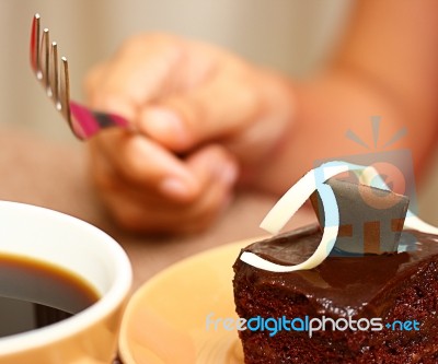 Eating Chocolate Cake Stock Photo