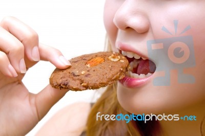 Eatting Chocolate Chip Cookies Stock Photo