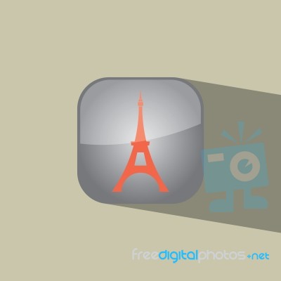 Eifel Tower Button Icon Flat   Illustration Stock Image