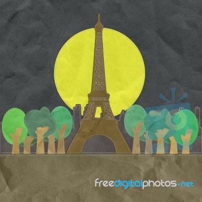 Eiffel Tower, Paris. France In Stitch Style On Paper Texture Bac… Stock Image