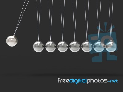 Eight Silver Newtons Cradle Shows Blank Spheres Copyspace For 8 Stock Image