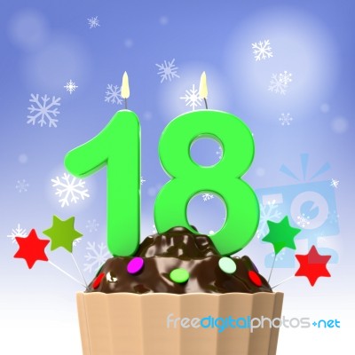 Eighteen Candle On Cupcake Shows Teen Birthday Or Party Stock Image