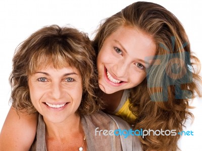 Elder Mum Piggyback His Daughter Stock Photo