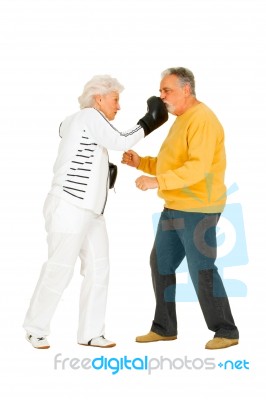 Elderly Couple With Boxing Gloves Stock Photo