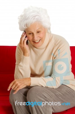 Elderly Woman With Mobile Stock Photo