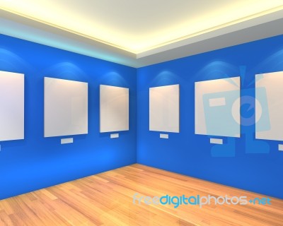 Empty Room Blue Gallery Stock Image