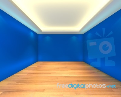 Empty Room Blue Wall Stock Image - Royalty Free Image ID 100214025