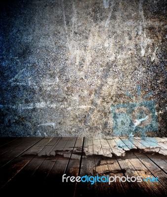 Empty Room With Broken Wooden Floor Stock Photo