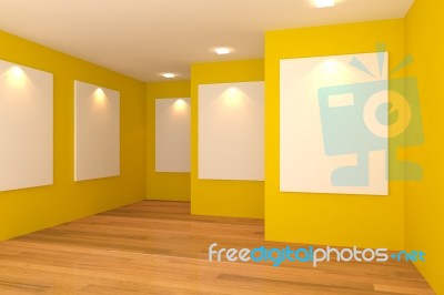 Empty Yellow Gallery Room  Stock Image