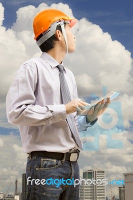 Engineers And Architects Using Digital Tablet At Working Stock Photo