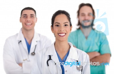 Ethnic Doctor With Collegues Stock Photo