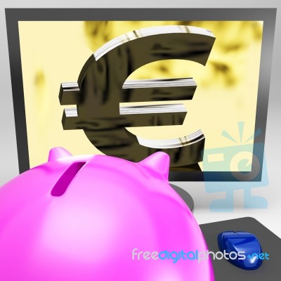 Euro Symbol On Monitor Showing European Wealth Stock Image