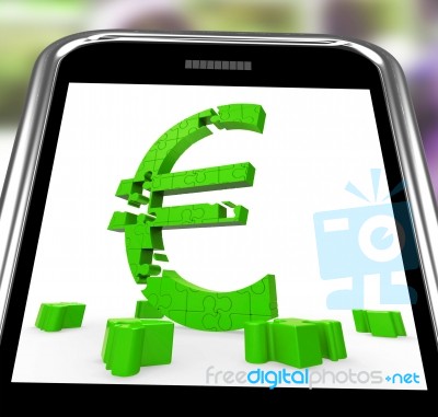 Euro Symbol On Smartphone Shows European Money Stock Image