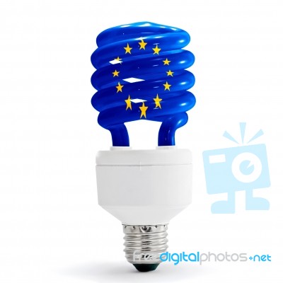 European Flag On Energy Saving Lamp Stock Photo