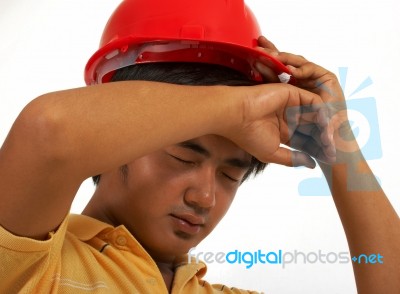 Exhausted Construction Worker Stock Photo