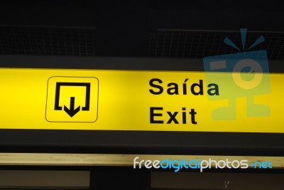 Exit Sign On Airport Stock Photo