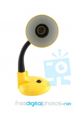 Face Of Yellow Table Lamp For Reading On White Background Stock Photo