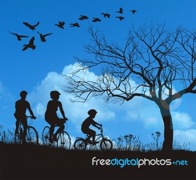 Family Cycling Stock Image