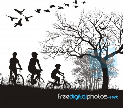 Family Cycling In Countryside Stock Image