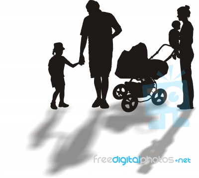 Family With Small Child And Baby Stroller Stock Image
