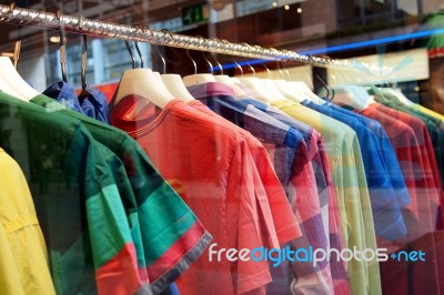 Fashion Clothing On Hangers At The Show Stock Photo