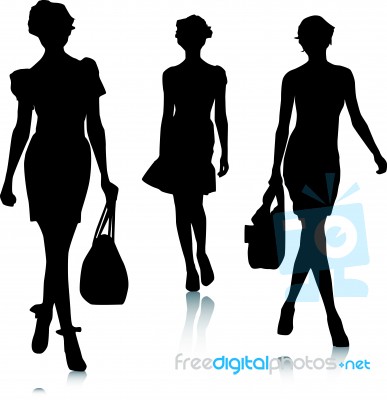 Fashion Silhouette Girls walking Stock Image