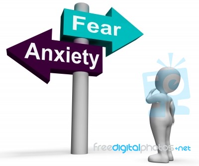 Fear Anxiety Signpost Shows Fears And Panic Stock Image