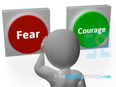 Fear Courage Buttons Show Scary Or Unafraid Stock Image