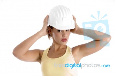 Female Architect Wearing Helmet Stock Photo