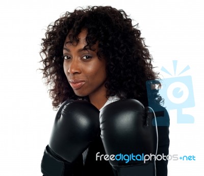 Female Boxer In Action Stock Photo