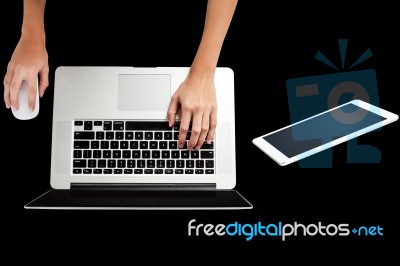 Female Hands Working On Laptop Stock Photo