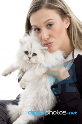 Female Holding Her Lovable Cat Stock Photo
